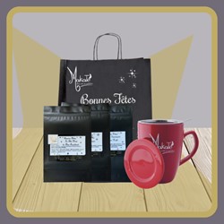 Mug rouge + sac fêtes + 3 sachets 40g