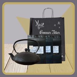 Théière fonte 1L + sac fêtes + 3 sachets 40g