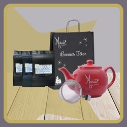 Coffret Théière rouge + sac fêtes + 3 sachets 40g